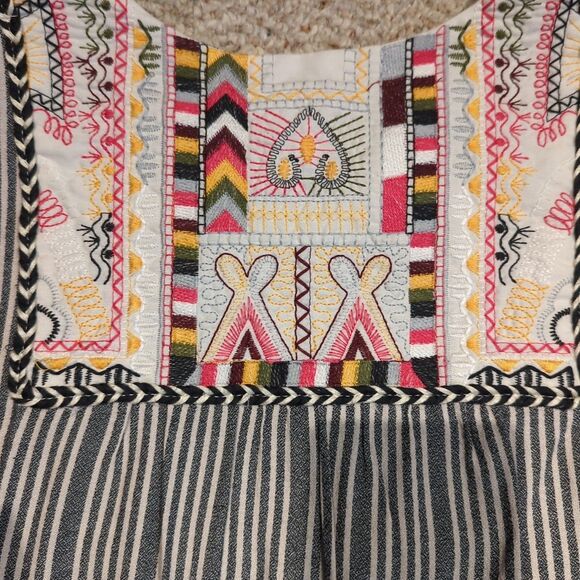 Philosophy Embroidered Boho Tunic Dress Womens Large Stripes Festival Tassels - Picture 5 of 9